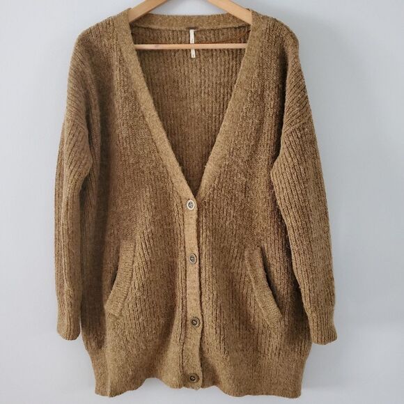 Free People Cloudy Day Cardigan in Camel Combo Size XS - Picture 2 of 5
